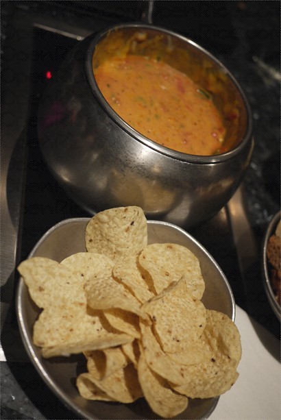 cheese fondue with salsa (spicy)