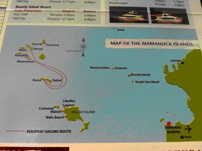 今日要去Mana Island (地圖左中方) , 前一日去完South Sea Island (地圖右中方),碼頭(地圖右下方)