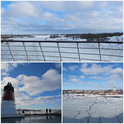 在船上睡了一晚，清晨已抵達芬蘭，一整晚都聽到船在破冰的聲音，很冷很冷的天氣，但景緻非常迷人！