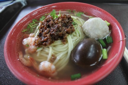 Delicious noodles, soup and ingredients