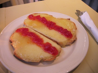 Garlic Toast with Melted Cheese from the monastries and tomato jam