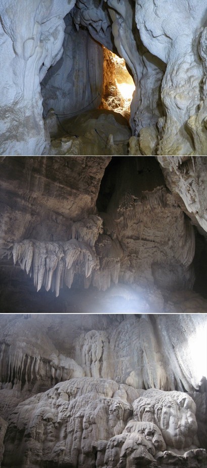 洞內石灰岩遇上流水，形成形態萬千的鐘乳石，加點想象，便可發掘出不同造型