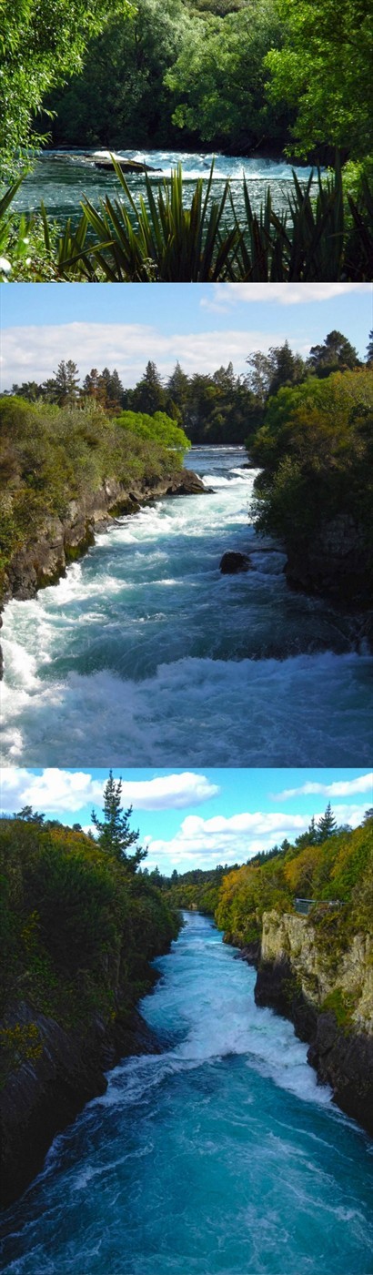 Huka Falls的上游，Waikato River在此形成瓶頸，大幅收窄