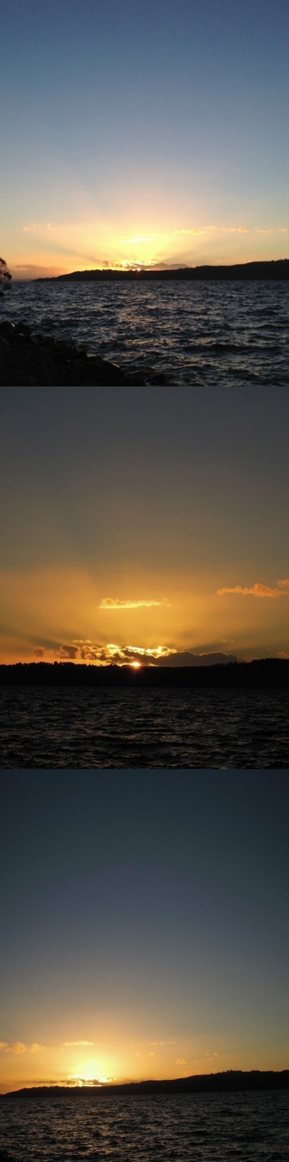 一道又一道光茫，隨著太陽的落下在湖中泛起，輻射狀的照向四周