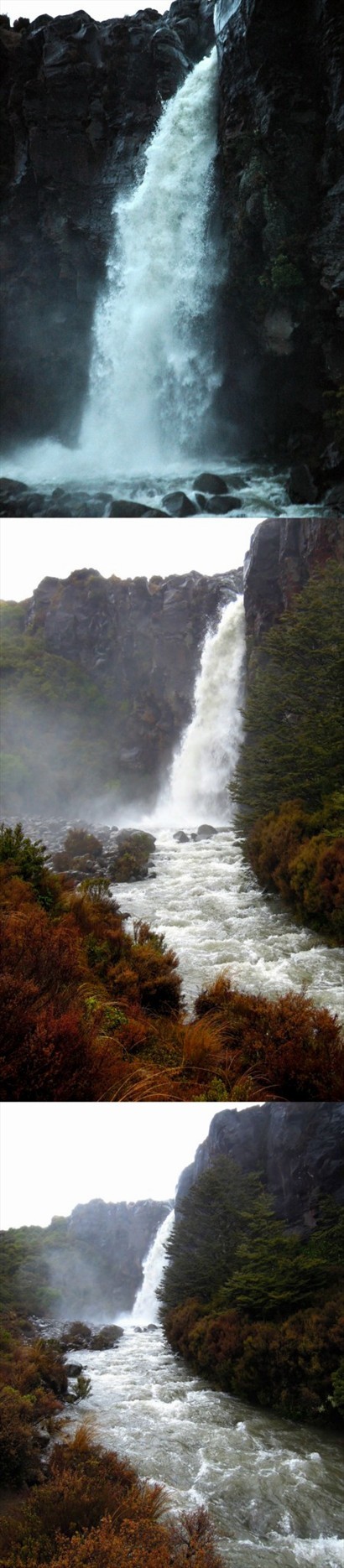 Taranaki Falls的水量、聲響、景觀極具氣勢，河水滾滾而下
