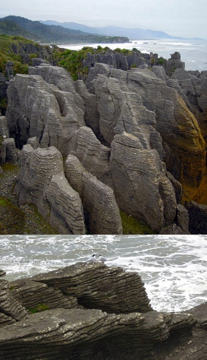 Punakaiki rock，像一層石片鋪在另一層石片上面，層層疊疊