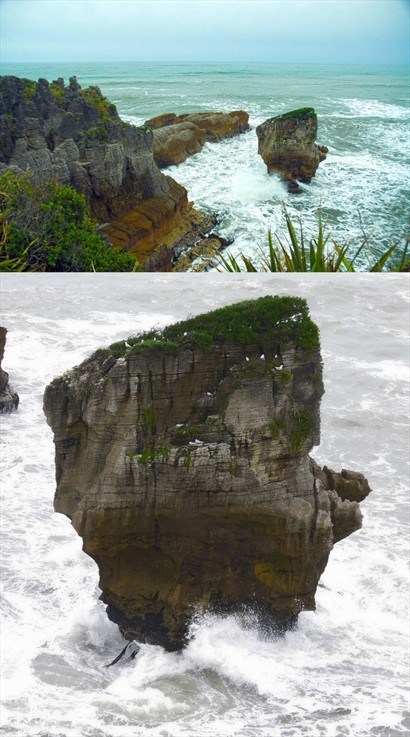 孤伶伶的岩石，不斷被無情的海浪拍打，岩石頂上一片青綠，不少海鳥以此為家