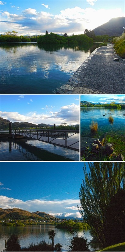 Lake Wakatipu Ride，全程沿河畔而行，中途有一小碼頭，湖水極平靜，湖心映照天上白雲