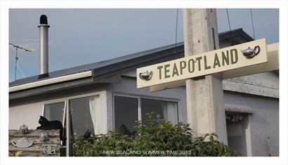 Owaka奧瓦卡小城鎮路旁的 Teapot Land 童話的茶壺國!