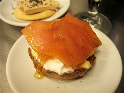 Salmon Montadito with Yoghurt and Truffle Honey