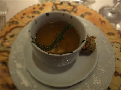 Chicken Consommé with Wild Rice Fritter