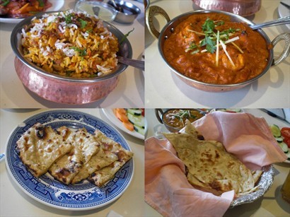羊肉印度飯、馬沙拉魚、牛油印度烤餅、蒜蓉印度烤餅。