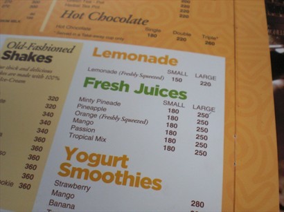 Fresh Juices的選擇