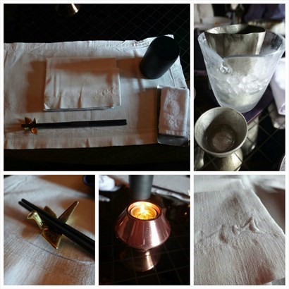 小蠟燭擺設、餐具、鶴形筷子座及小鐵酒杯