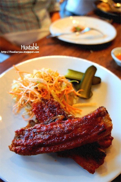 Korean bbq pork ribs, spicy slaw, chili gherkin