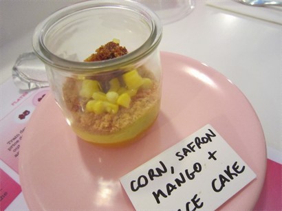 Corn, saffron mango & spice cake