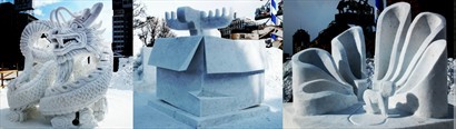 國際雪雕比賽（左起）第一至第三名（左：香港／中：瑞典／右：俄羅斯）