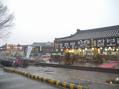 大陵苑附近好多賣「皇南餅」、「慶州餅」、「佛國餅」嘅手信店。