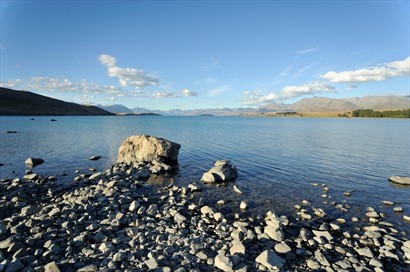 Lake Tekapo，地面看沒有山上看的藍