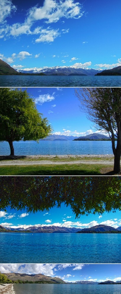 Lake Wanaka湖畔不大，由遠至近景色各有不同