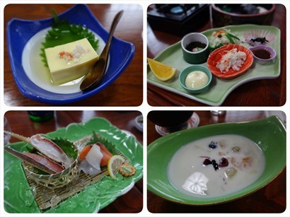 兩款蟹宴均有的豆腐前菜、刺身、沙律及甜品