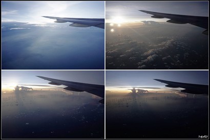 起飛時間是黃昏，天氣還是多好，機翼附近的雲更像一隻沙魚頭。