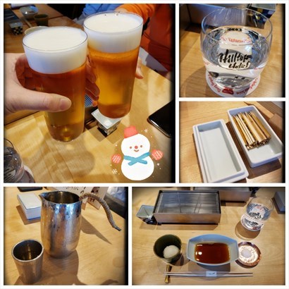 啤酒，日本清酒，水，牙籤，餐具
