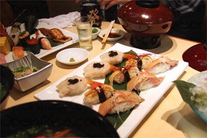 牡丹蝦 + 炙魚背 + 炙拖羅　